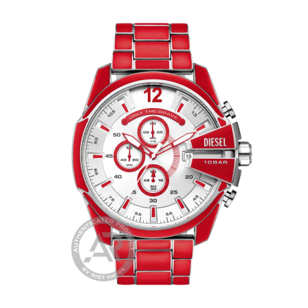DIESEL Mega Chief Red Enamel and Stainless Steel  Ανδρικό , Χρονογράφος 