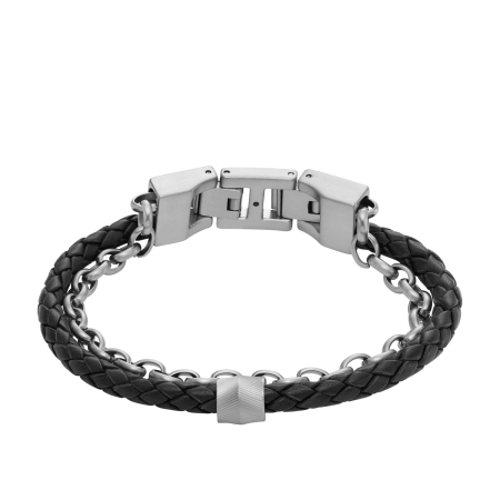 Fossil All Stacked Up Black Leather  Ανδρικό Βραχιόλι