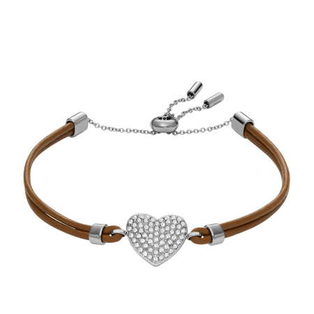 Fossil Sadie Glitz Heart Brown Leather  Ladies`  Bracelet