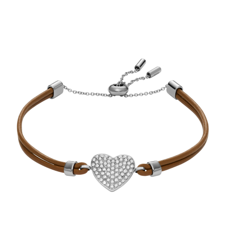 Fossil Sadie Glitz Heart Brown Leather  Γυναικείο Βραχιόλι