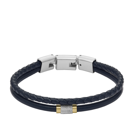 Fossil All Stacked Up Navy Blue Leather  Ανδρικό Βραχιόλι