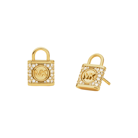 Michael Kors Premium 14K Gold-Plated Silver Pave Lock Ladies` Earrings
