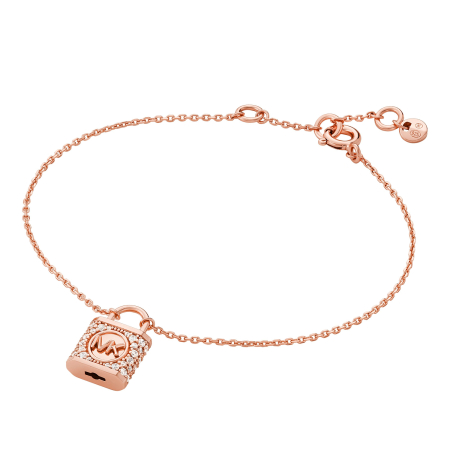 Michael Kors Premium 14K Rose Gold-Plated Silver Pave Lock Ladies` Bracelet