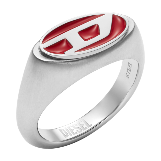 DIESEL Steel Red Enamel and Stainless Steel Men`s Ring