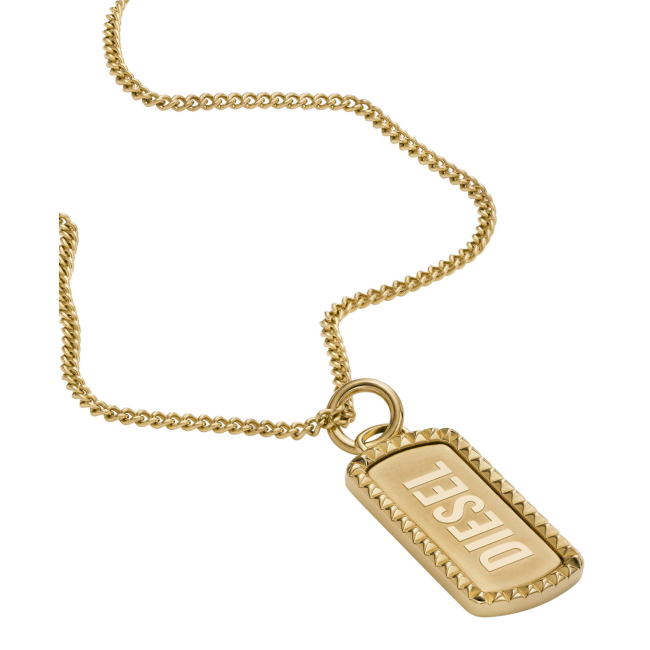 ☆DIESEL☆ logo tag pendant necklace DX1456710 DIESEL Steel Gold-Tone Stainless Steel Dog Tag Men`s Necklace