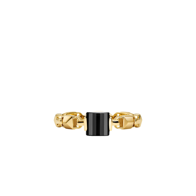 Michael Kors Mercer Link 14K Gold Plated Padlock Onyx Ladies Ring
