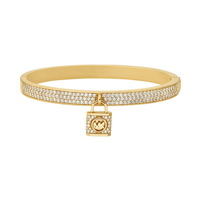 Michael Kors Premium Gold Plated Pave Lock Charm Ladies Bracelet
